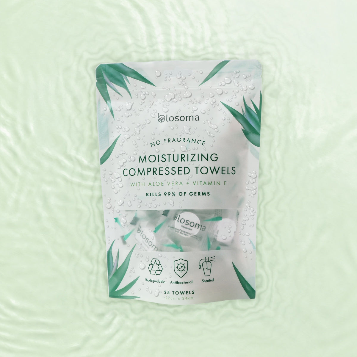 Unscented antibacterial pouch resting in water