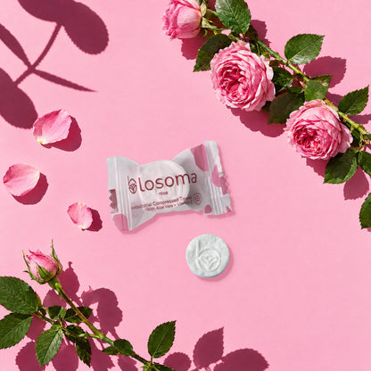 Wrapped rose antibacterial compressed towel and tablet with roses