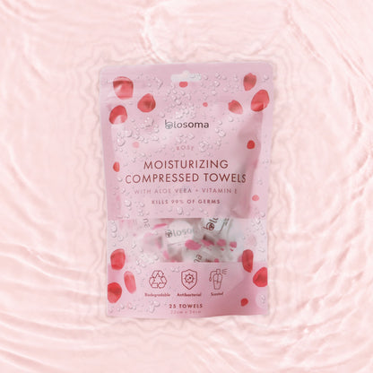 Rose antibacterial pouch resting in water